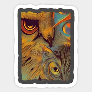 a cat and an owl Sticker